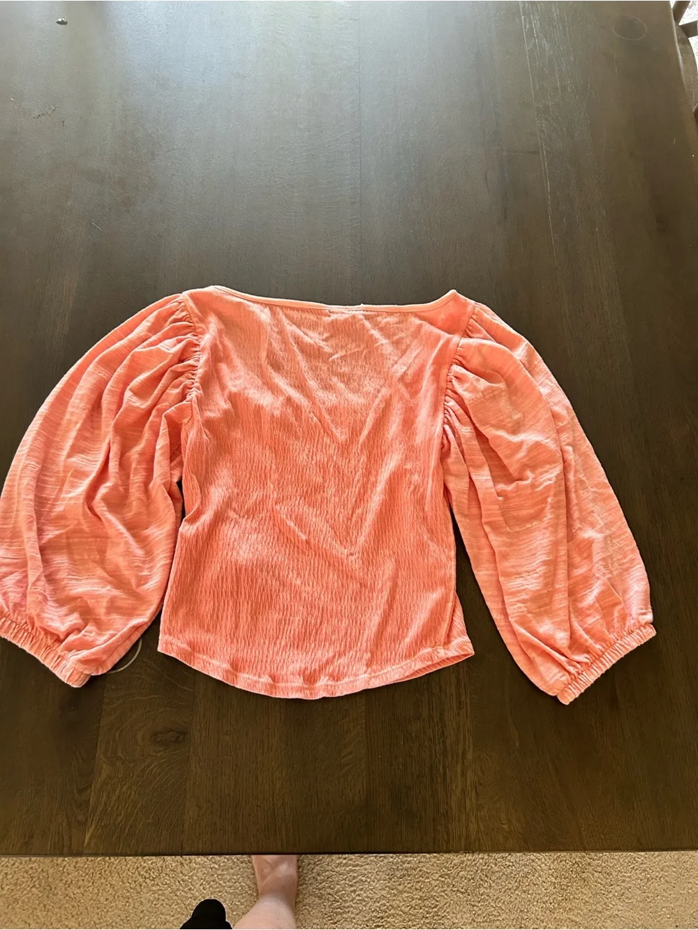 Free People day Lily puff sleeve coral peach  smocked bodice blouse